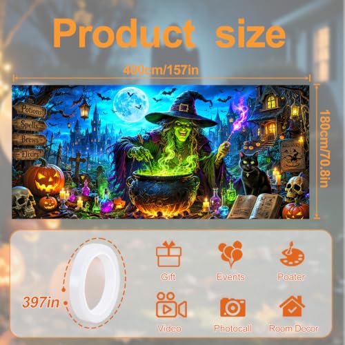 Image of Halloween Garage Door Decorations 6 x 13 ft, Witch Cauldron Cover