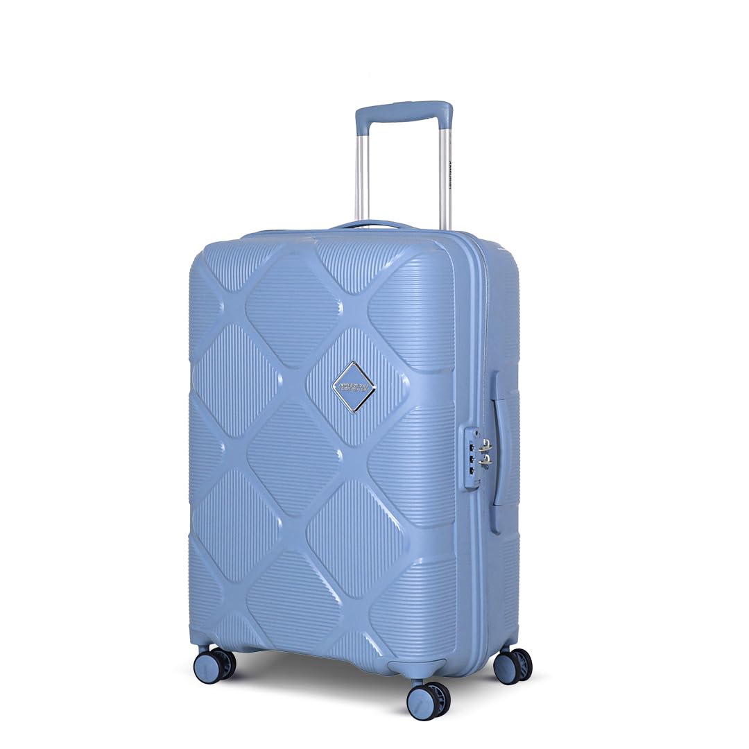 Instavibe 79 CM Trolley Bag for Travel Large Polypropelene Suitcase with Mounted TSA Lock, Double Wheels, Flexi Packing Straps, and Side Hooks for Men & Women - Sky Blue