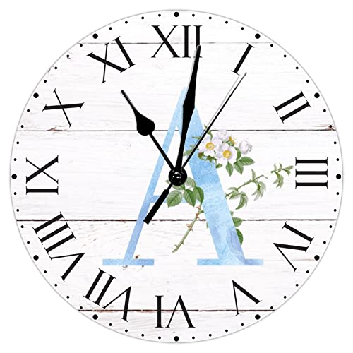 Horloge murale monogramme blanc floral idée cadeau lettre initiale A - 2
