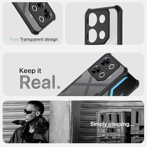 Image of Pikkme Crystal Clear Transparent Back Cover | Ultra Hyrbid | Full Camera Protection | Raised Edge | Bumper Case for itel P65 (Black)