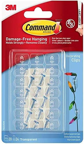 CMD Products Christmas Lights Hanging Clips Invisible Clear Hooks Removable No Damage x20 Clips x24 Self Adhesive Easy Remove Strips Holds Up To 900g Wall Plaster Board No Need For Screws Nails