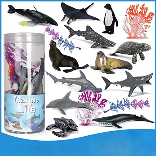 Changlesu Juego de 12 figuras de animales marinos de plástico para bañera, minifiguras decorativas, regalo para niños de 4, 5 y 6 años (océano) Cover