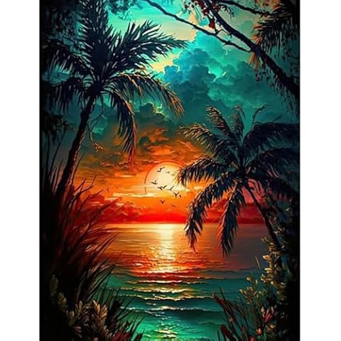 NAIMOER Sunset Diamond Art Kits for Adults, DIY Full Drill 5D Diamond Art Landscape Diamond Art Tree Diamond Painitng Kits for Relaxation and Home Wall Decor 30x40cm Cover