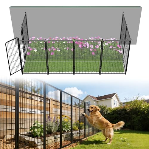 Image of FXW Garden Fence Outdoor for the Yard - 40in(H) x 18.2ft(L) Heavy Duty Metal Animal Barrier for Dog, No Dig Decorative Dog Fence, 8 Panels, Black