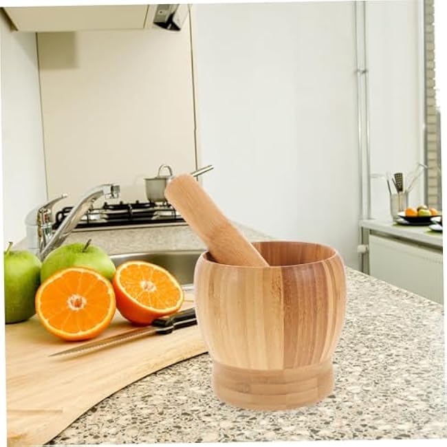 VOSAREA Wooden Garlic Grinding Pot Set Natural Pestle Kit for Grinding Spices Seasonings and Supplements Elegant Kitchen Essential for Home Use