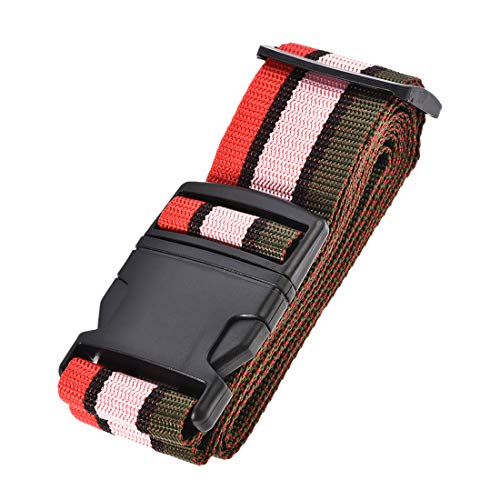 Image of uxcell Luggage Strap Suitcase Belt with Buckle Label, 2x78 2Mx5cm Adjustable PP Travel Bag Packing Accessory, Multi Color (Red Pink Dark Green)