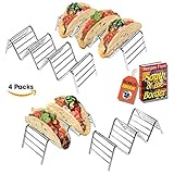 Premium Quality Stainless Steel Taco Holder Stand - Taco Rack - Taco Truck Tray Hold Up To 14 Soft or Hard Taco Shells - Dishwasher, Oven Safe For Baking or Reheating - Set of 4 Packs.