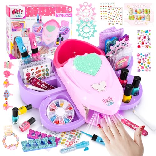Kit de Arte de uñas para Niños,Set Manicura Niñas,Juegos de Salón Manicura,Set De Manicura Para Niña,Estudio Uñas Infantil,Maquillaje Niñas Regalo Cumpleaños 6 7 8 9 10 11 12 Años