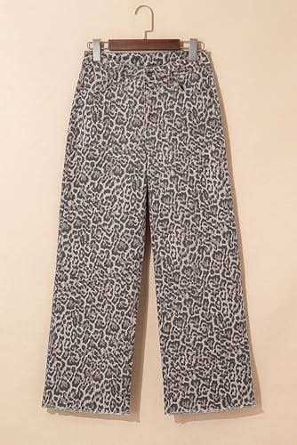 Women's Leopard Printed Straight Leg Jeans High Waisted Stretchy Boyfriends Wide Leg Denim Pants Trendy 20254