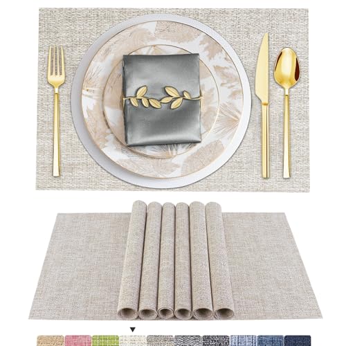 ARTAND Platzsets Abwaschbar 4er Set Vinyl Tischsets für Esstisch Küchen Platzset Dauerhaft PlatzdeckenTischzubehör -4er Set, 02 Beige Weiß