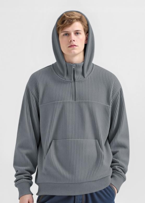 GINGTTO Mens Quarter Zip Pullover Hoodie Corduroy Sweatshirt Men Mock Neck3
