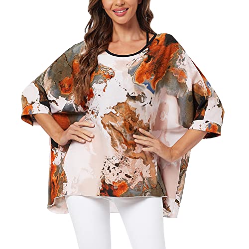 Image of Ckikiou Plus Size Batwing Flowy Semi Sheer Chiffon Blouse Tunic for Women Summer Floral Print Boho Beach Cover ups