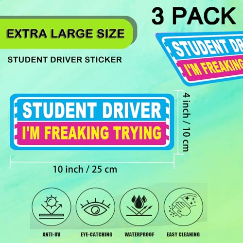 Image of Miss Kiss Stickers Student Driver Car Removable New Driver Stickers for Cars & Windows - Paint-Safe Student Driver Signs Stickers NOT Magnets (Pink White), Small