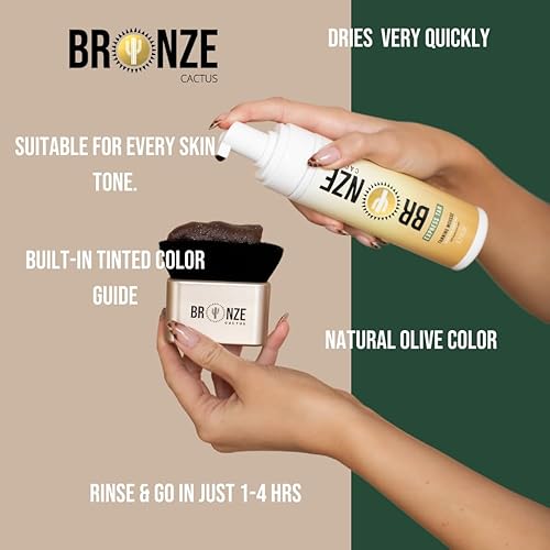 Miniatura 2 de Bronze Cactus Express Self Tan Mousse con ácido hialurónico, bronceador corporal instantáneo para brillo soleado, adecuado para cara y cuerpo, todo