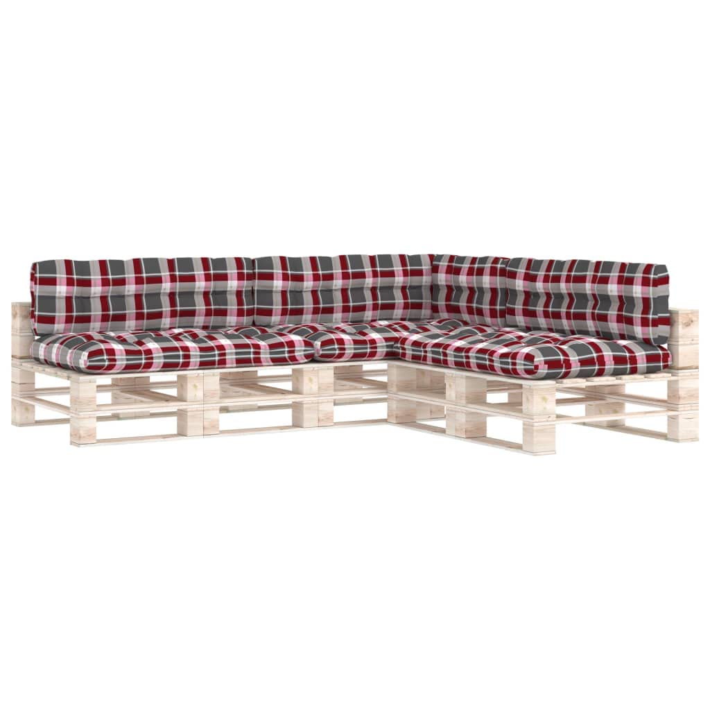 Cojines para palés en set de 7 piezas de 120x80 cm con diseño a cuadros rojos para sofás de jardín