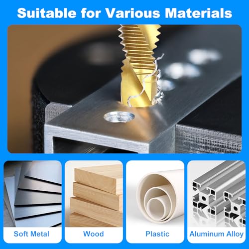 Image of Drill Tap Set 6Pcs, Titanium Plated Combination Taps Drill Bit Set | M3 M4 M5 M6 M8 M10 Hex Shank HSS Screw Thread Metric Compound Tap Drill Bits Metal Drilling
