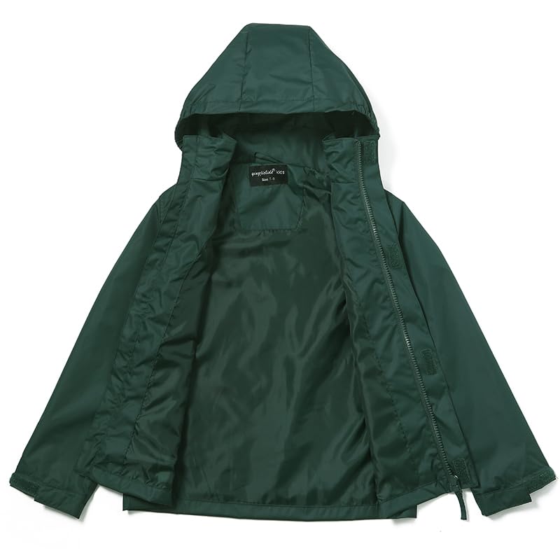 Boys Girls Rain Jacket,Kids Lightweight Waterproof Hooded Raincoats Windbreakers,Outdoor Hiking Coat Dark Green 9-102