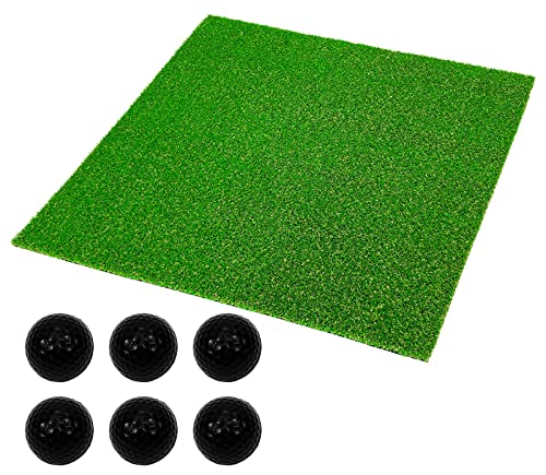 GolfStyle ゴルフマット 20mm ラフ芝 ゴルフ 練習 マット 120×120cm アイアン ショット アプローチ 練習用 Rough Turf 人工芝 室内 屋外 ラフ 芝生 Pボール (ブラック)