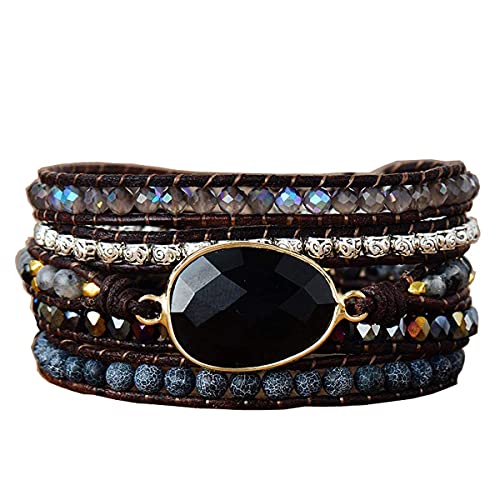 Image of Boho Wrap Bracelet for Women, Handmade Natural Imperial Jasper Multi-Layer Stone Beaded Bracelet, Bohemian Healing Crystal Stone Jewelry Gifts
