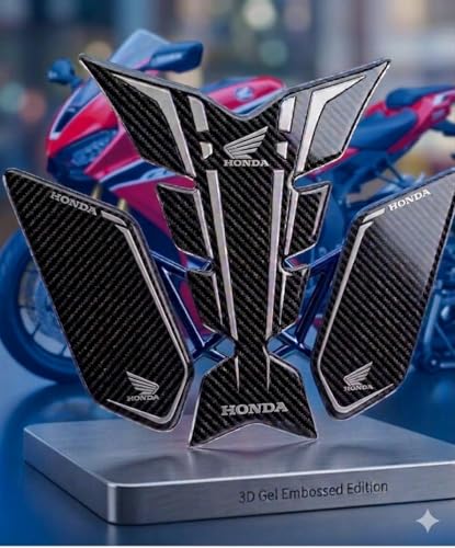 Image of 3D Embossed Bike Racing Tank Pad /Tank Sticker with SIDEPADS for Brand Specific Bikes Pack of 3 (BKTPSIDVAR) (H0NDA)