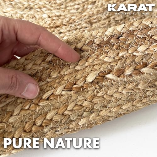 KARAT Jute Teppich rund Bastteppich aus 100% Naturfaser - geflochten Boho Juteteppich, Handgewebter Naturteppich für Küche & Wohnzimmer robust & reißfest Ø 90cm (Surat) - 5