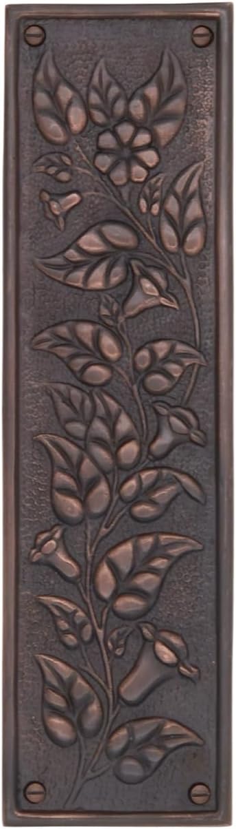 The King's Bay Solid Brass Push Plate with Morning Glory Floral Motif 11 Inches - Choose Finish (Bronze)