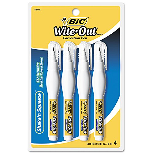 BIC WOSQPP418 Wite-Out Shake 'n Squeeze Correction Pen, 8 ml, White, 4/Pack