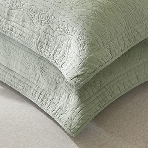 Winlife MK2404 100% Cotton Quilted Pillow Sham Floral Printed Pillow Cover Sage Green thumb #2