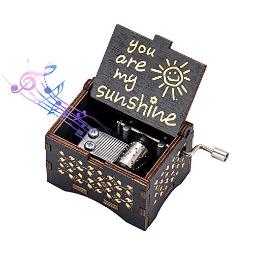 Huifengjie Hölzerne Spieluhr, You Are My Sunshine Handkurbel Spieluhren, Antike Geschnitzte Vintage-Design, Holz Musik Box für Geburtstags, Valentinstag, Jahrestag, Weihnachten Geschenk Cover