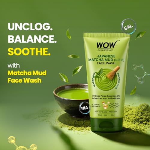 Image of WOW Skin Science Japanese Matcha Mud Face Wash 150 ML for Men & Women | Facewash with Niacinamide & Salicylic Acid | Ceremonial Grade Matcha Detox Cleanser for Oily & Acne-Prone Skin | Green Tea, Clay & Tea Tree Extracts | Deep Cleanse, Oil Control & Acne Defense | All Skin Types
