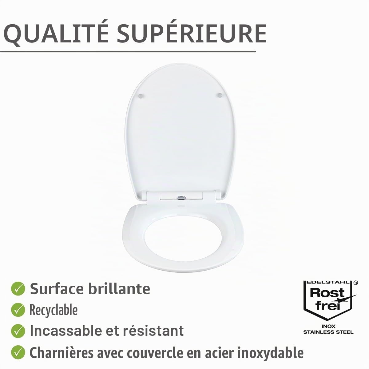 WENKO Abattant WC Beach avec Frein de Chute | Lunette Toilettes clipsable avec Fixation Acier INOX | Installation faciel et Rapide | Thermoplast Haute qualité | 36,5x45 cm | Gris et Bleu