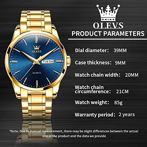 OLEVS Mens Gold Watches Stainless Steel Date Classic Luxury Dress