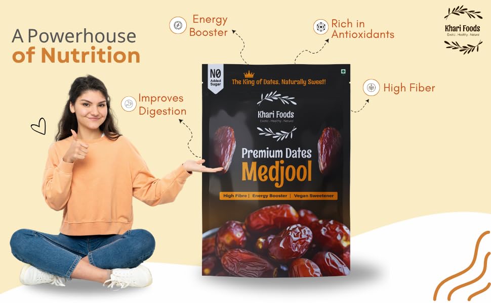 Khari Foods Premium Medjool Dates, Khajur/Khajoor Dry Fruits, High Fibre, Energy Booster, Natural Sweetener, No Added Sugar, No Preservatives, Healthy Snacks (1kg) 3