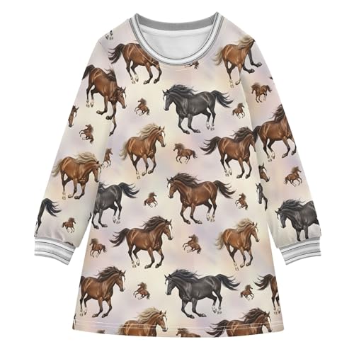 Watercolor Brown Horses Black Little Girls Sweater Dress Toddler Long Sleeve Floral Little Girl Winter Clothes 2t