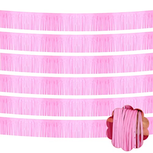 Image of 6 Pack 10 Feet Foil Fringe Garland Metallic Tinsel Streamers Banner Wall Hanging Backdrop Banner for Parade Floats, Thanksgiving, Christmas, Birthday, Halloween Party Decorations(Macaron Pink)