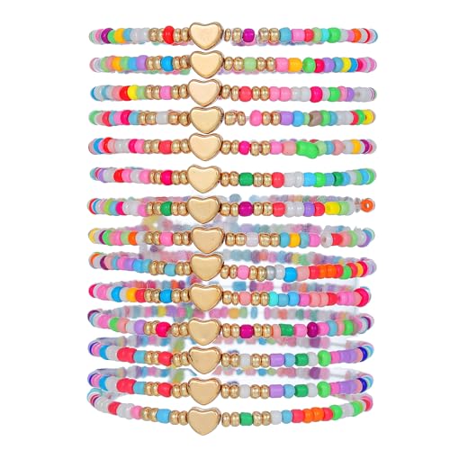 AYWFCBF Friendship Bracelets for Women Stackable,Colorful Heishi Clay Beaded Best Friend Bracelet Set for Women,Summer Beach Jewelry Gifts Party Favors, ONE SIZE, Glass, Elastic Cord (Rubber/Silicone