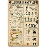 NEGLAI Roller Derby Knowledge Metal Signs Poster, Vintage Wall Decor Farmhouse Decorations 16x12 Inches