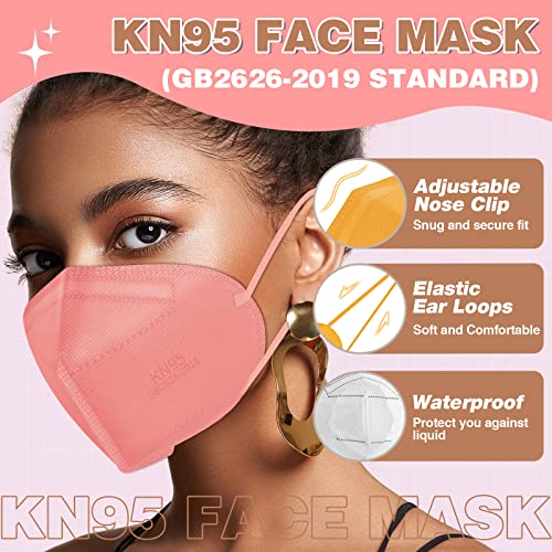 Image of XDX KN95 Face Masks, 60PCS Individually Wrapped KN95 Pink Masks for Adults, 5 Layer Breathable Masks Disposable with Designs, Filter Efficiency ≥95%, Dusty Rose