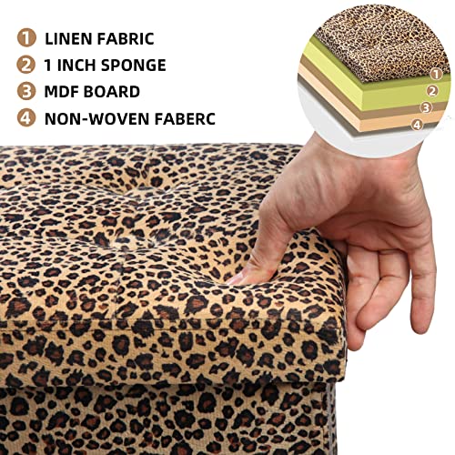 Image of ALASDO Ottoman Storage Ottoman Footrest Stool Foldable Foot Rest Footstool Bench for Living Room 17x13x13inches Leopard Print