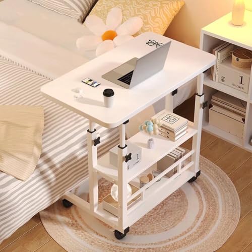 ベッドサイドテーブル キャスター付き 昇降式テーブル パソコン サイドテーブル 昇降式 ベッドサイドデスク 高さ調整 組立簡単 高さ調節60cm~90cm 在宅勤務 テレワーク