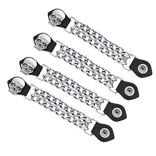Dream Apparel 4 pc 6 1/2 Inch Motorcycle Vest Extenders Biker Skull 4 Inch Chain Chrome (BLACK)
