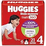 Huggies Size 4 Baby Diapers, Little Movers HuggFit 360° Baby Diapers with 360° Waistband, Size 4 (22-37 lbs), 21 Count, Packaging May Vary