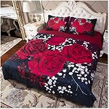 3 Pieces Lightweight Comforter Set Red Roses Down Alternative Bed in a Bag All Seasons Girls Women C