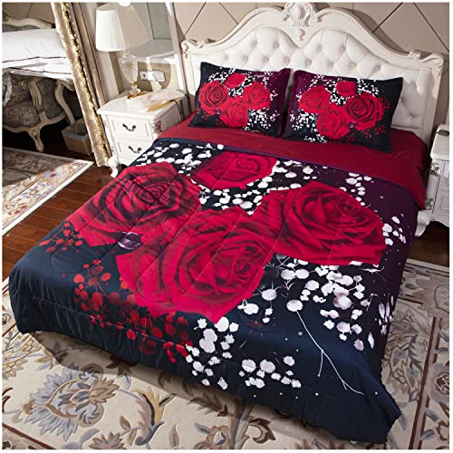 3D Black And Red Roses Bedding Comforter Set Full Size For Teens Girls Kids 3 Pieces Women Down Blanket Queen King Bedspread Wedding Bed In A Bag French Quilts (Tpbd-01) #TOP1