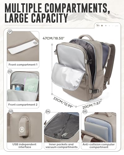 Image of Vacuum Backpack with Pump for Women Men, Compression Backpack for Travel, Vacpack for School Business Trip, Lightweight Airback Backpacks with Vacuum Seal, Carry On Bag for Airport( Gray Brown Large)
