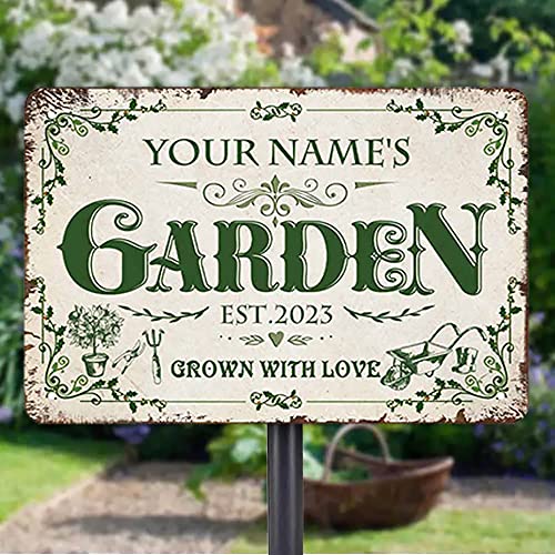 Personalized Metal Signs with Name Made in USA Custom Vintage Garden Sign Waterproof Vintage Decorative Metal Print for Wall Decor Customized Home Garden Ideas Gifts Artwork Prints for Yard Ourdoor