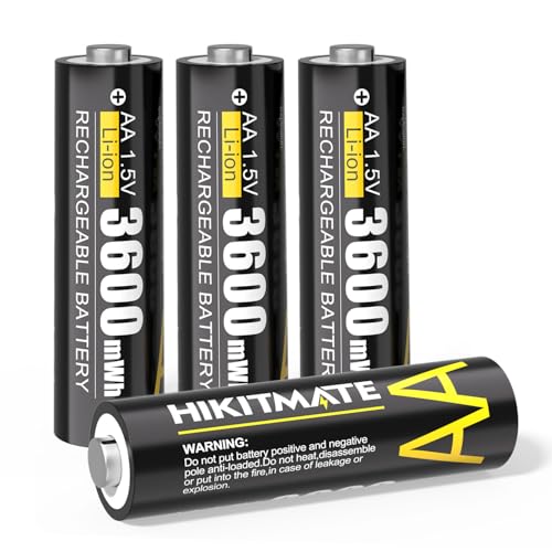 HIKITMATE Rechargeable AA Lithium Batteries 4 Pack, 1.5V 3600mWh Double