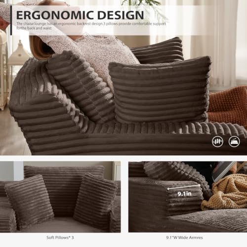 Image of 67 Inch Oversized Chaise Lounge Chair Indoor, Corduroy Upholstered Boneless Sofa Bed, Deep Seat Sleeper Couch Reading Chairs, Cloud Sofas Couches for Living Room, No Assembly Required (Camel)