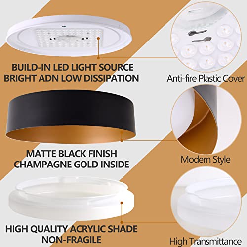 Image of Bargeni 16.5-Inch Flush Mount Ceiling Light,Matte Black with Gold Interior