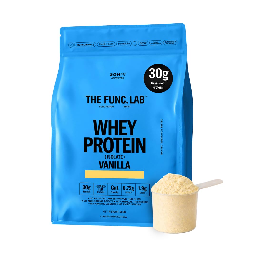 The Func. Lab Whey Protein Isolate - Vanilla Flavour | 500g | Grass‑Fed, 30g Protein, 6.72g BCAA per Scoop | High Protein Supplement for Muscle Growth, Digestion and Absorption Support-image-43